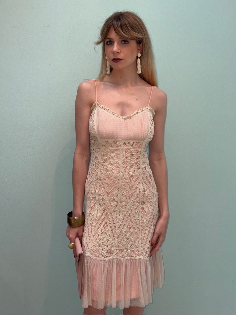 Betsey Johnson Pale Pink Lace Midi Slip Dress